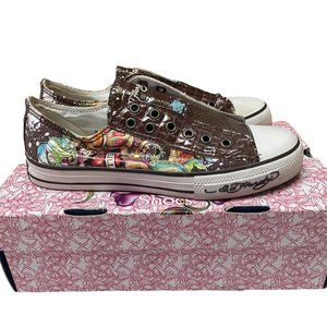 Ed Hardy Scull Chocolate Women Size 7 Sneakers with Box